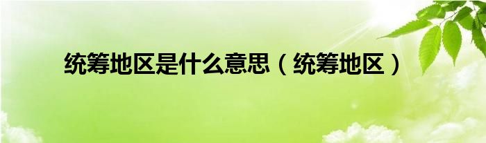 统筹地区是什么意思（统筹地区）
