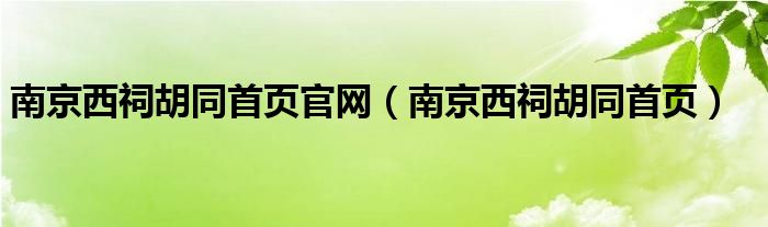 南京西祠胡同首页官网（南京西祠胡同首页）