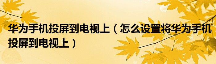 华为手机投屏到电视上（怎么设置将华为手机投屏到电视上）