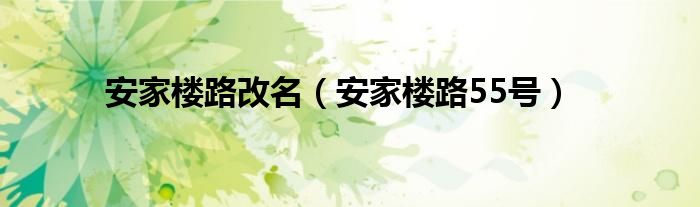 安家楼路改名（安家楼路55号）